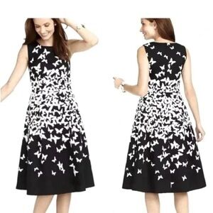 Talbots Black and White butterfly A-Line Midi Dress